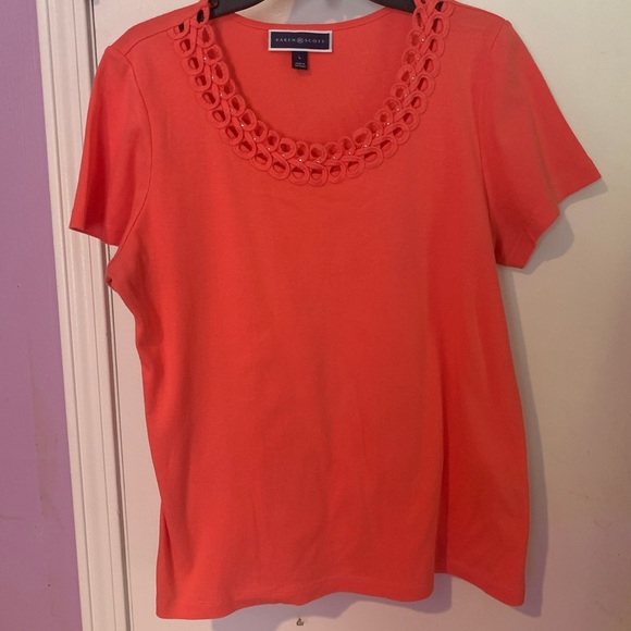 Karen Scott coral/orange short sleeve top Size L. - Picture 1 of 3